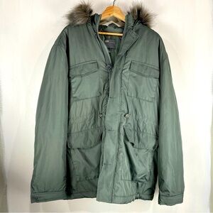 ASOS Longline Puffer Faux Fur Hooded‎ Snow Winter Jacket Coat Green Size Large